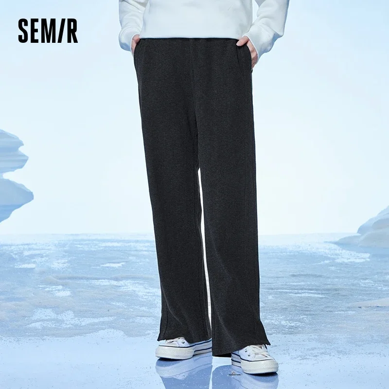 Semir Casual Pants Women Elastic Waist Split Trousers Slimming 2023 Winter New Solid Color Wide Leg Pants