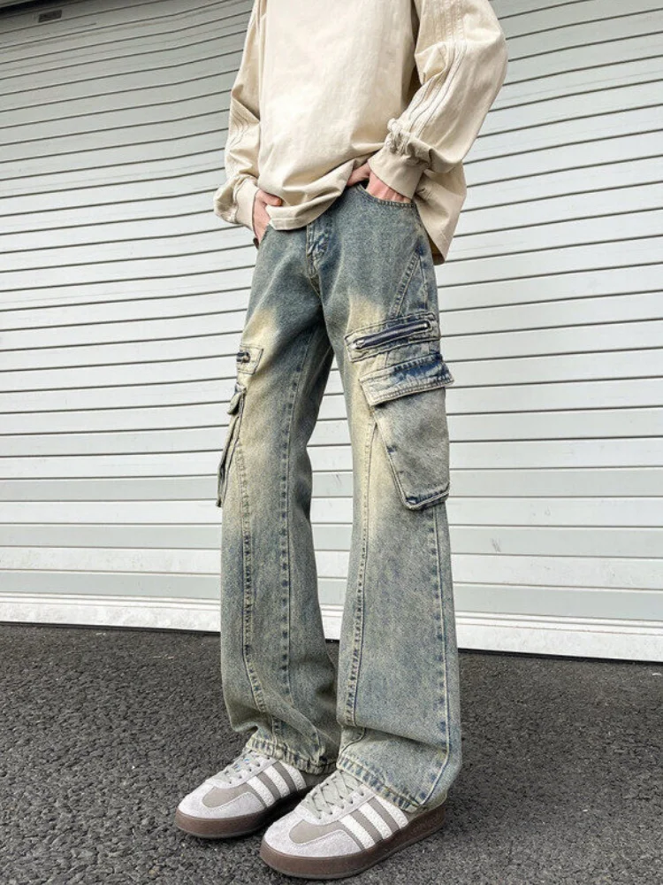 

Джинсы Cleanfit на молнии, мужские весенние новые широкие брюки в американском стиле High Street Multi ket Design, молодежная мода