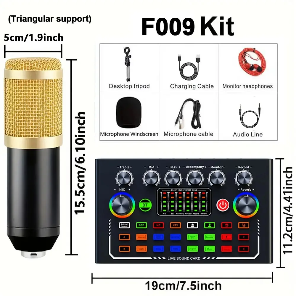 UV color stripe/dynamic microphone professional audio mixer, podcast equipment kit, condenser microphone with stand, gift, suita