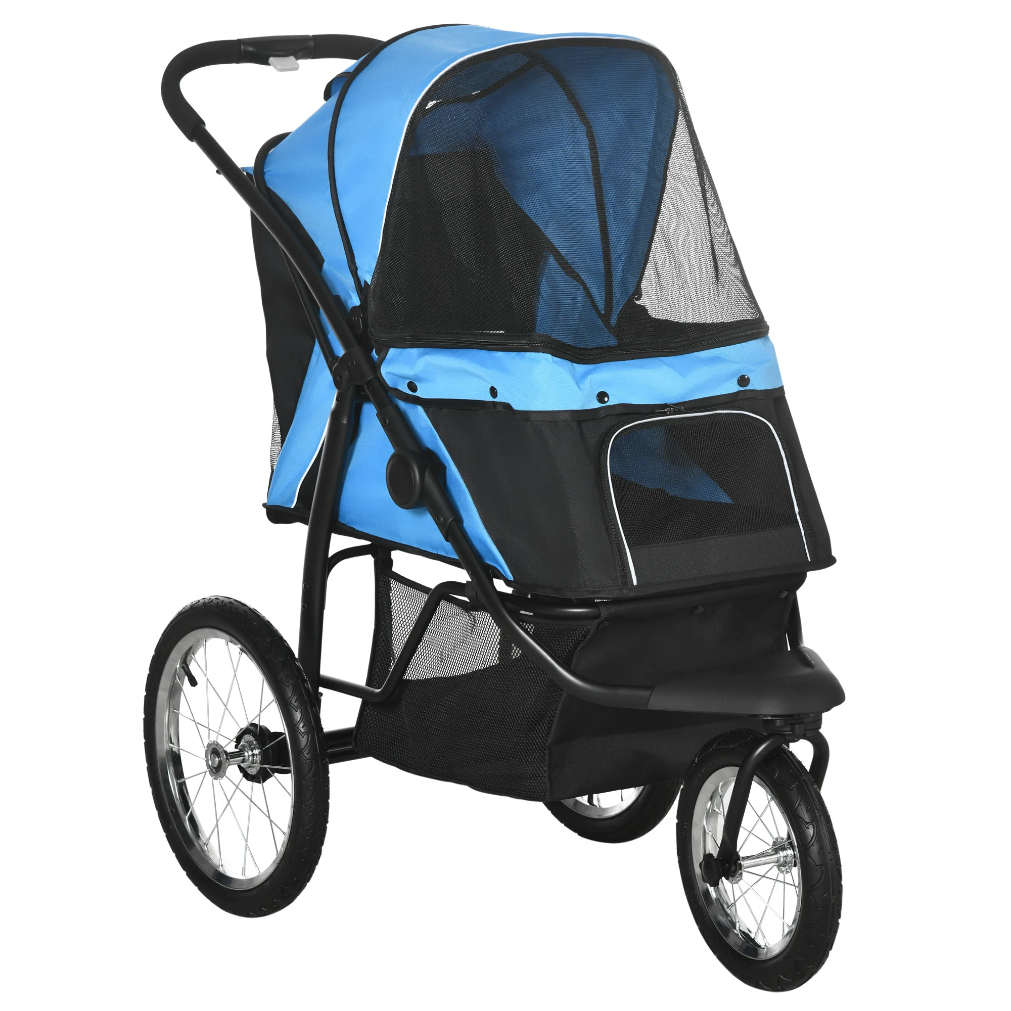 

Pet Stroller for Small and Medium Dogs 3 Big Wheels Foldable Cat Stroller with Adjustable Canopy, Safety Tether, Storage Basket