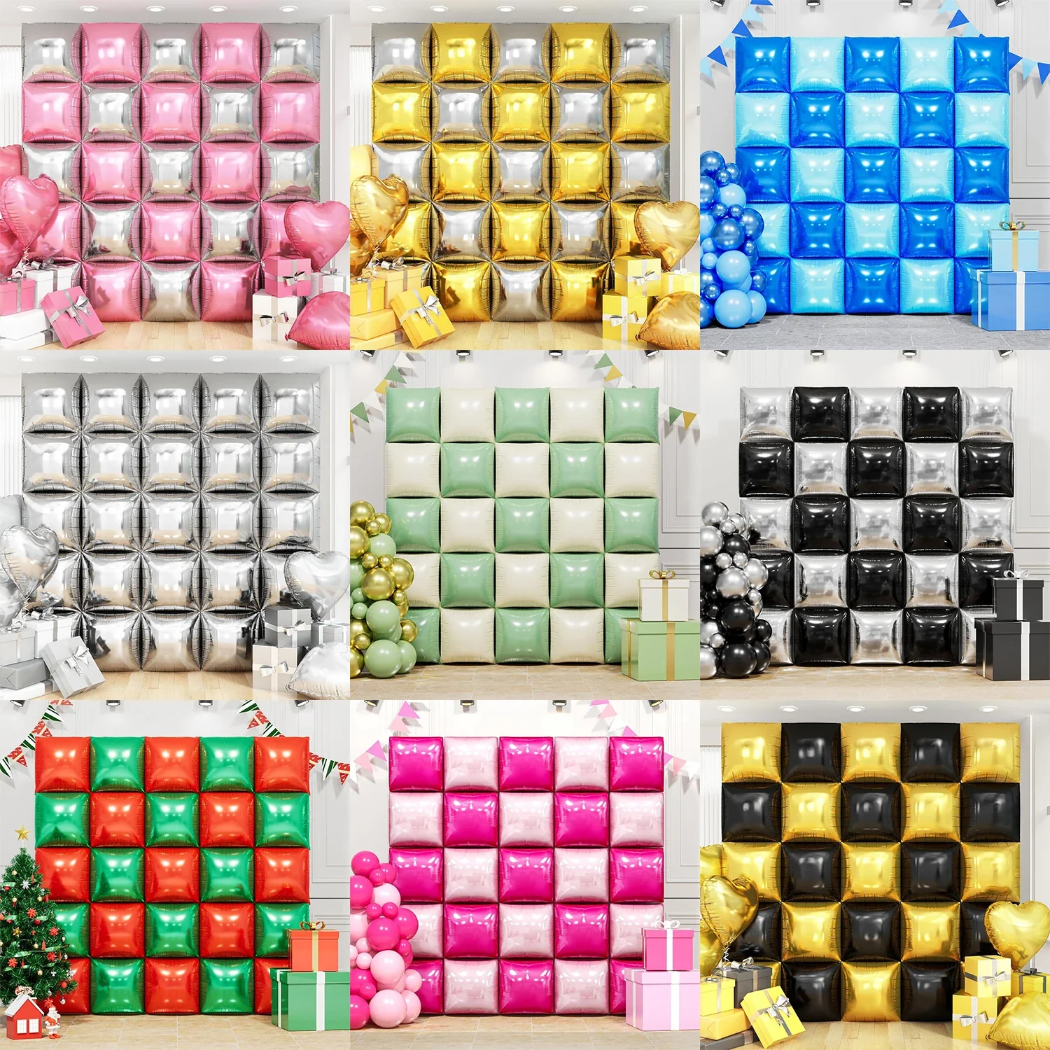 

50 pieces of pink balloon wall for party decoration, square double-sided aluminum foil balloons, hot magenta pink balloons