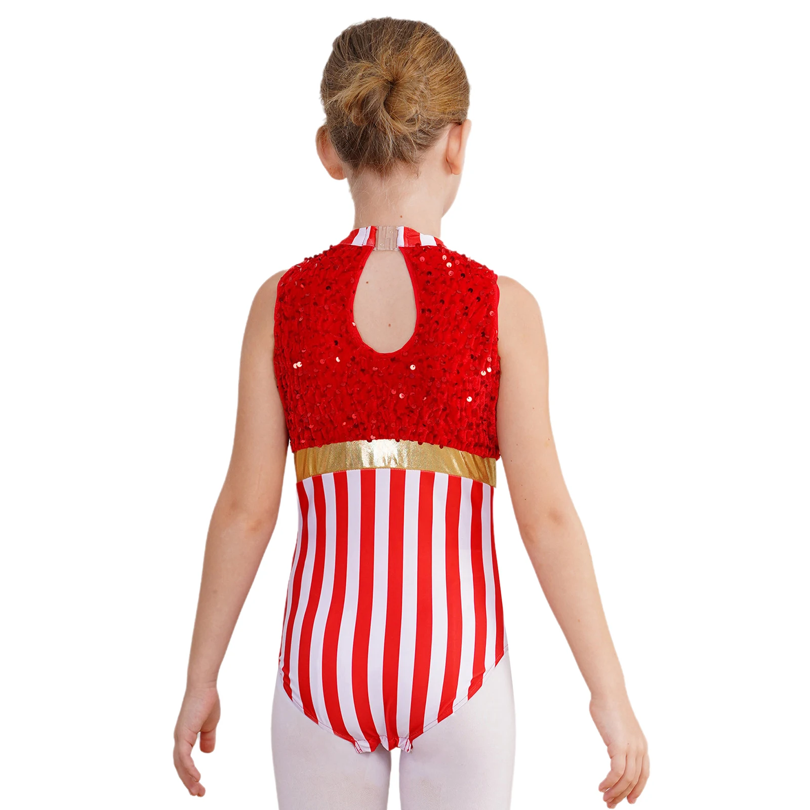 Kind Mädchen Weihnachten Ballett Tanz Trikot Gymnastik Eiskunstlauf Body Ärmel Candy Cane Kostüm Streifen Pailletten Overall