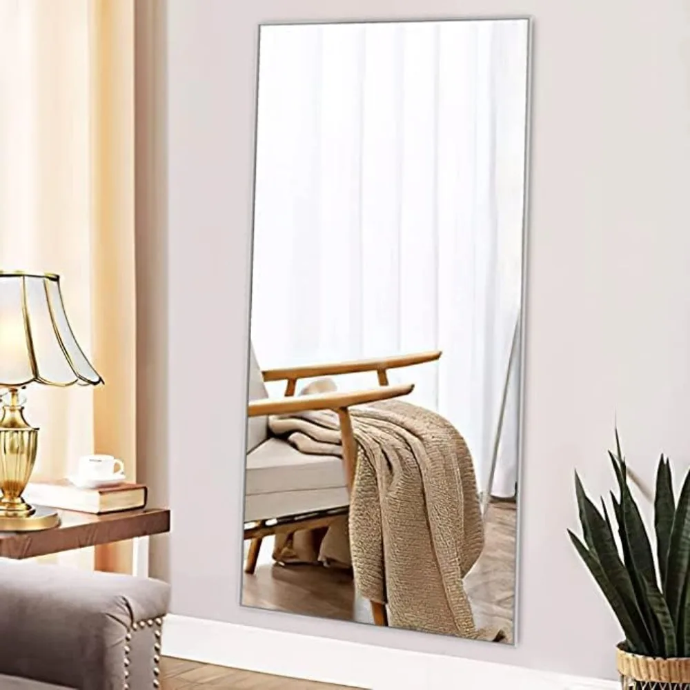 

NeuType 47"x22" Full Length Silver Wall Mirror Floor&Full Length Mirrors Body Mirror Bathroom Standing Alloy Frame