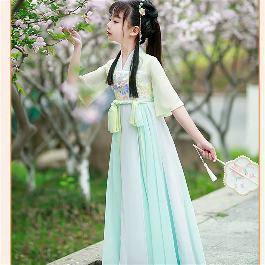 Kostum Cosplay Hanfu Cina gaun gadis kecil renda gaun Tang Putri setelan anak perempuan Hanfu gaun tradisional Tiongkok