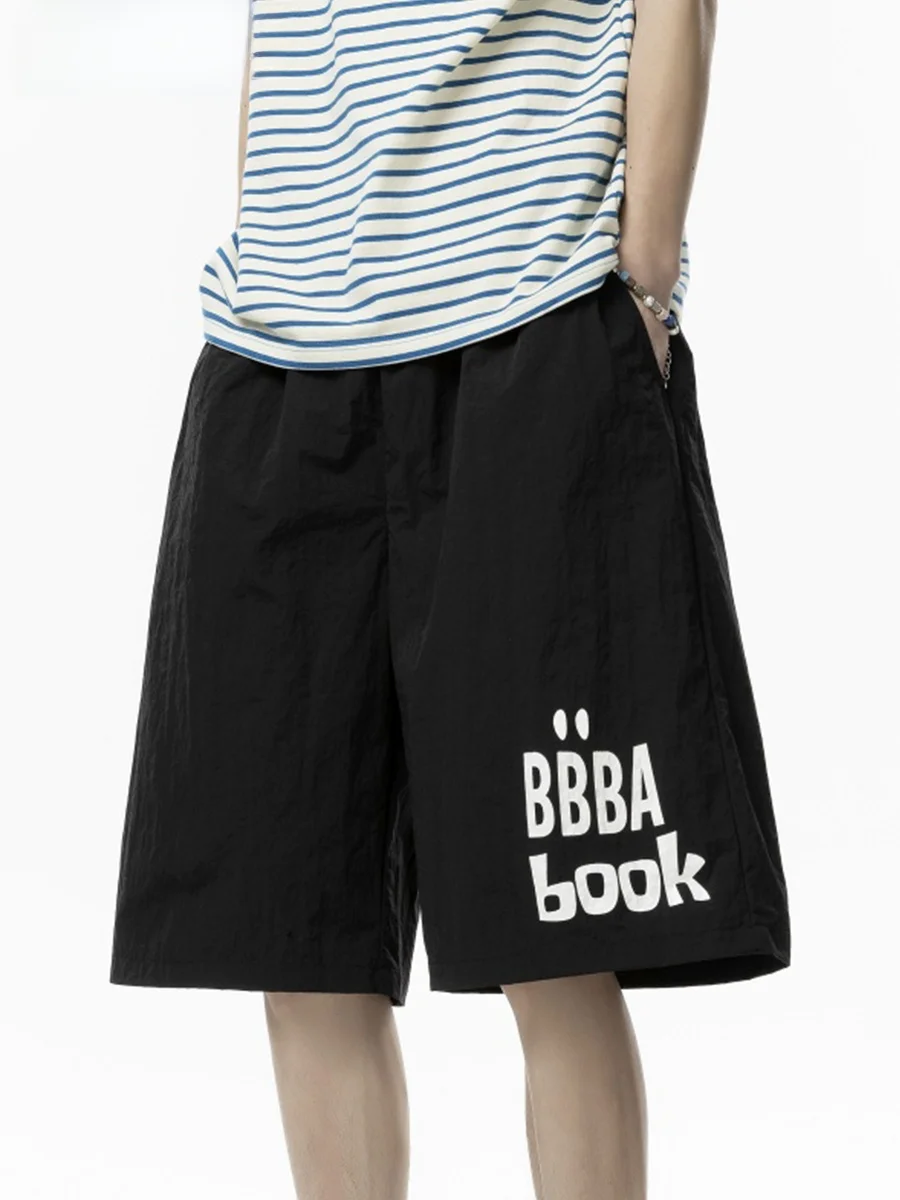 

Ice Silk orts Men's Summer Thin Faion Sport Casual Loose Design Large Size Five-Quarter Beach Pants Polyester Fiber Strai...