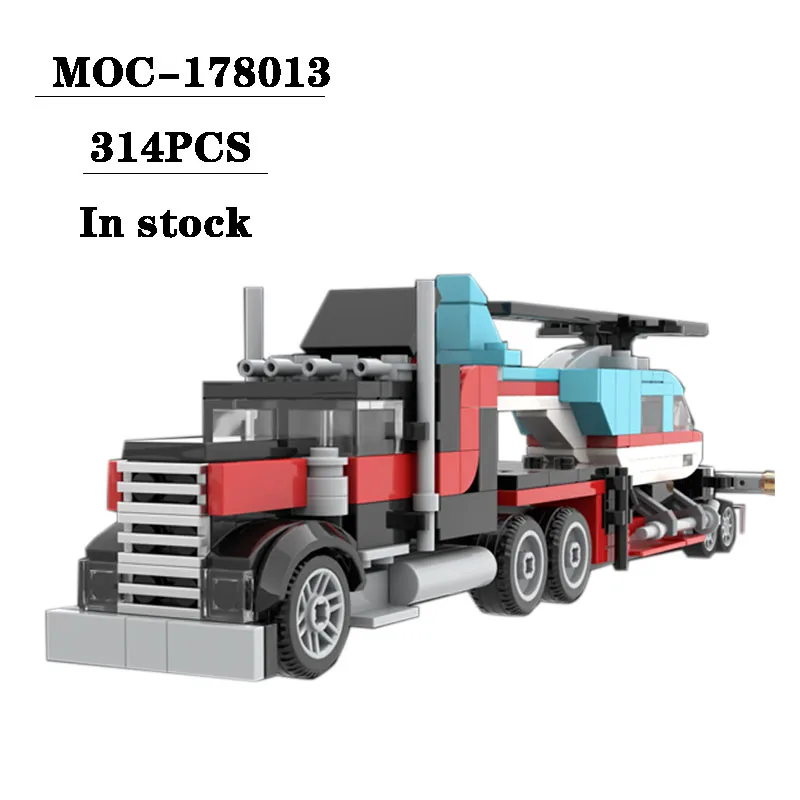 MOC-178013 Trailer Transport Helicopter Splicing Block Model 314PCS Children's and Boys' Birthday Christmas Toy Gift Decoration