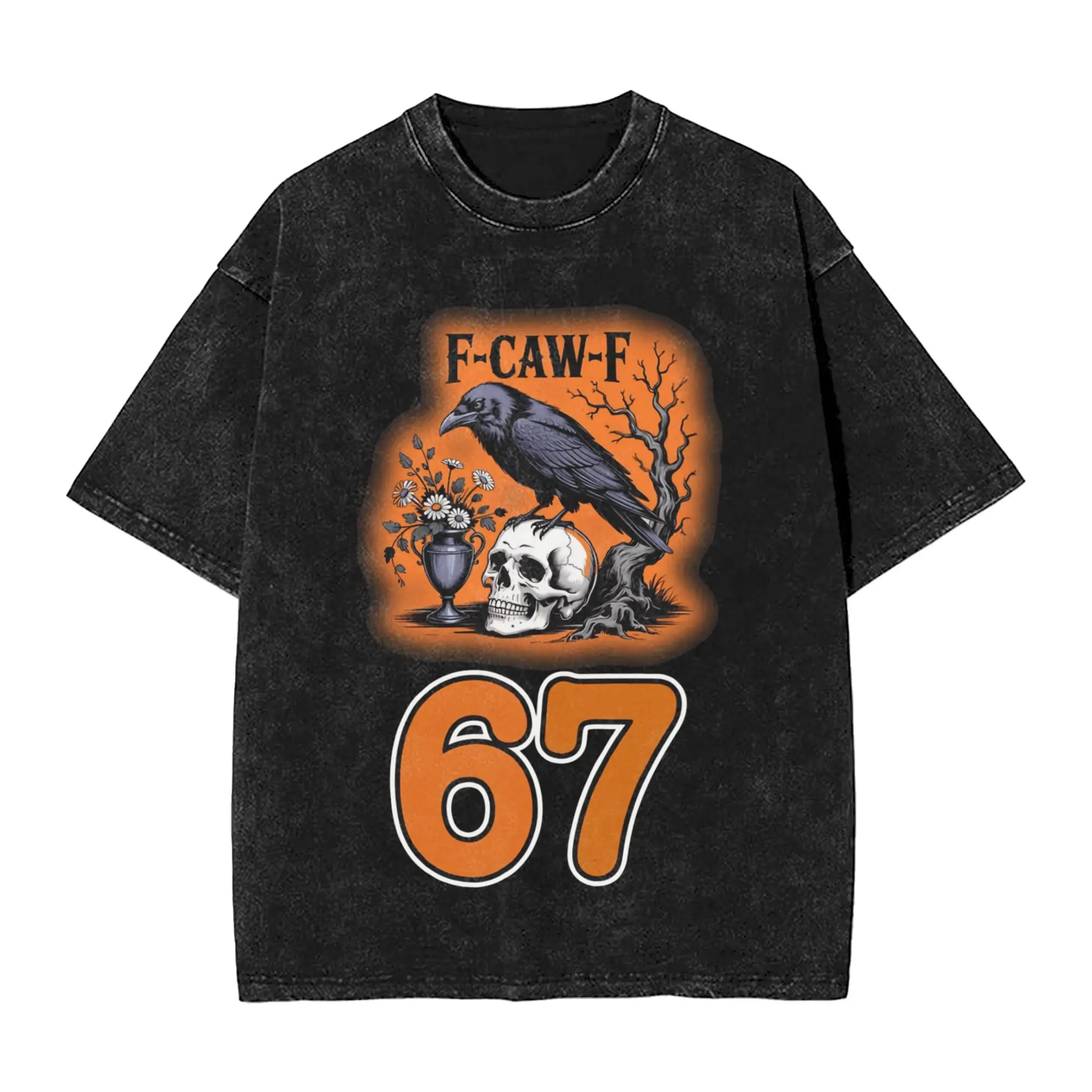 

F Caw F Chicken Halloween 67 Meme Men T Shirts Washed Vintage Tee Shirt Short Sleeve O Neck T-Shirt 100% Cotton Party Clothing