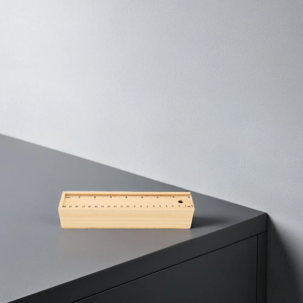 5 قطع مقلمة خشبية منزلقة مسطرة مدمجة متعددة الوظائف منظم قرطاسية صندوق أقلام رصاص خشبي مدمج لمكتب الطلاب