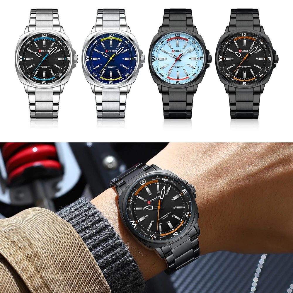 CURREN Simple Creative Design Men\'s Watch NEW Casual Stainless Steel Braclete Quartz Wristwatches Waterproof Clock