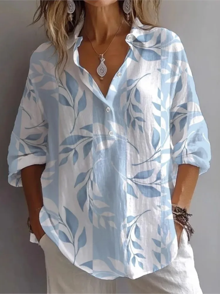 

Women's Blouses Top Spring Autumn New Fashion Print Lapel Long Sleeve Casual Shirt Loose Pullover Top Woman Clothing Streetwear