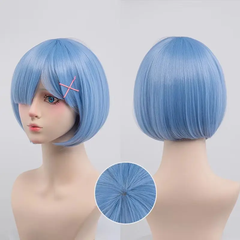 New Anime Re:Life In A Different World From Zero Rem Ram Cosplay Wig Pink Blue Bobo Hair Heat Resistant Synthetic Wigs Halloween