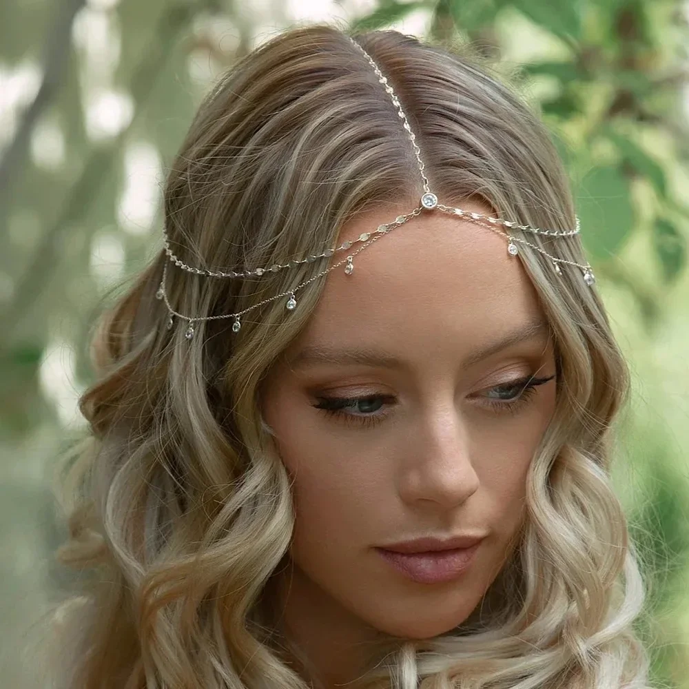 Princess Style Luxurious Multi-Layered Diamond Forehead Chain for Women Shiny Hair Accessory Headwear for Wedding Birthday Party