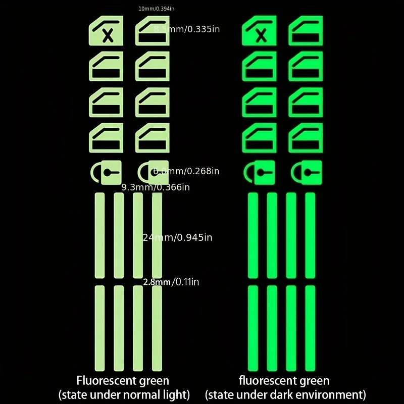1 set Glow-in-the-Dark autoknopstickers - fluorescerend groen/blauw/oranje stickers voor interieurbediening (universele pasvorm)