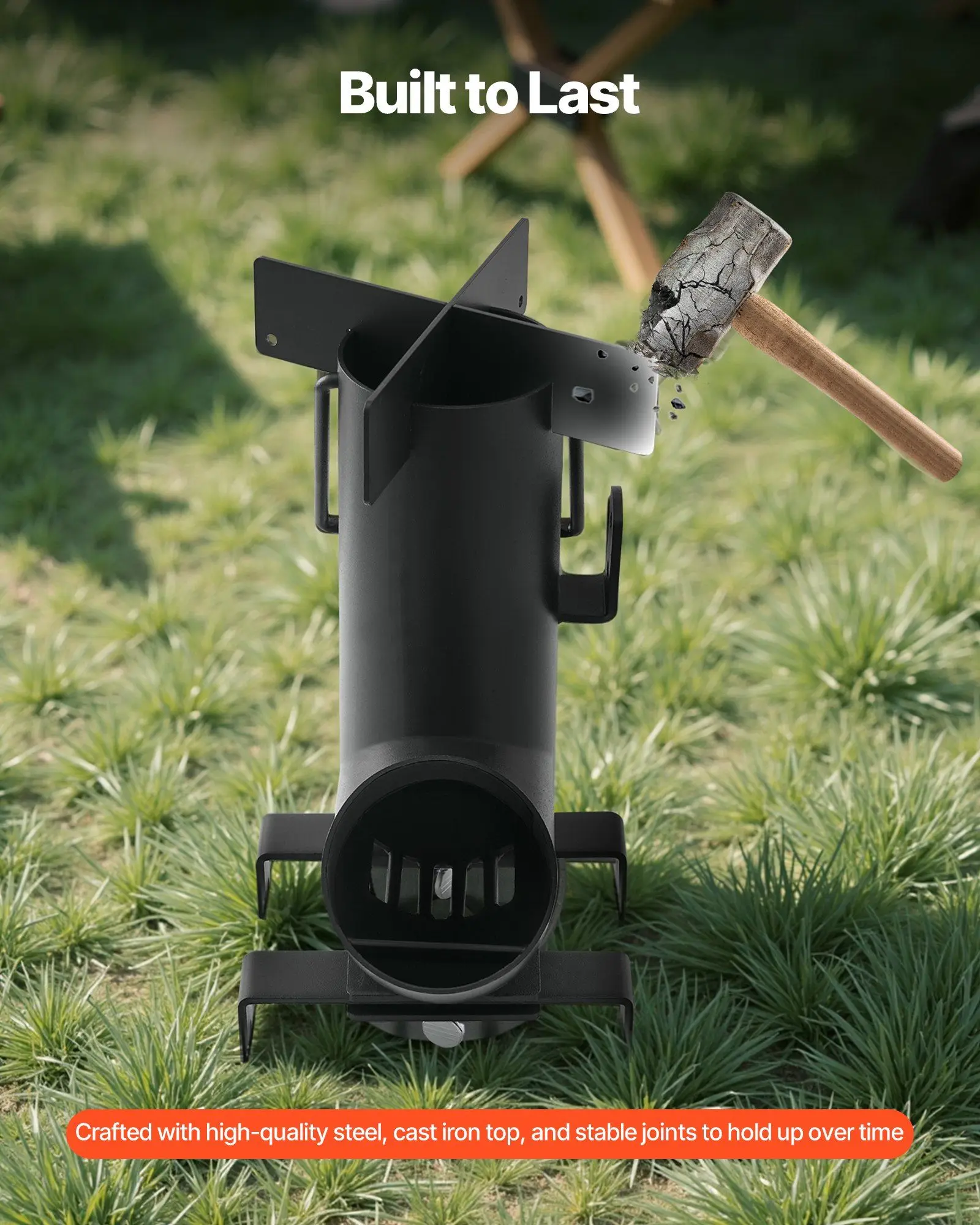 موقد صاروخي محمول مع حقيبة حمل، موقد تخييم حرق الخشب للطهي في الهواء الطلق من الفولاذ الكربوني لحقيبة الظهر والتخييم والفناء الخلفي