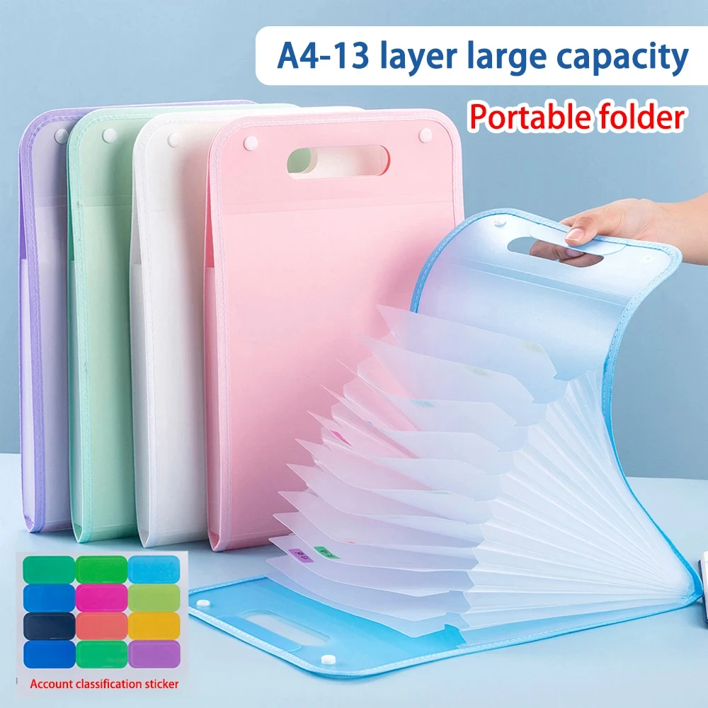 Portable A4 File Bag 13 Layers Large Capacity File Clip Storage Bag Travel School Organizadores Office Stationery Sorting Bags