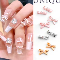 10pcs Pink Ribbon Bowknot Nail Charms 3D Kawaii Ballet Shoes Bow with Pearl Nails Art Decoration French Bow Manicure Ornaments