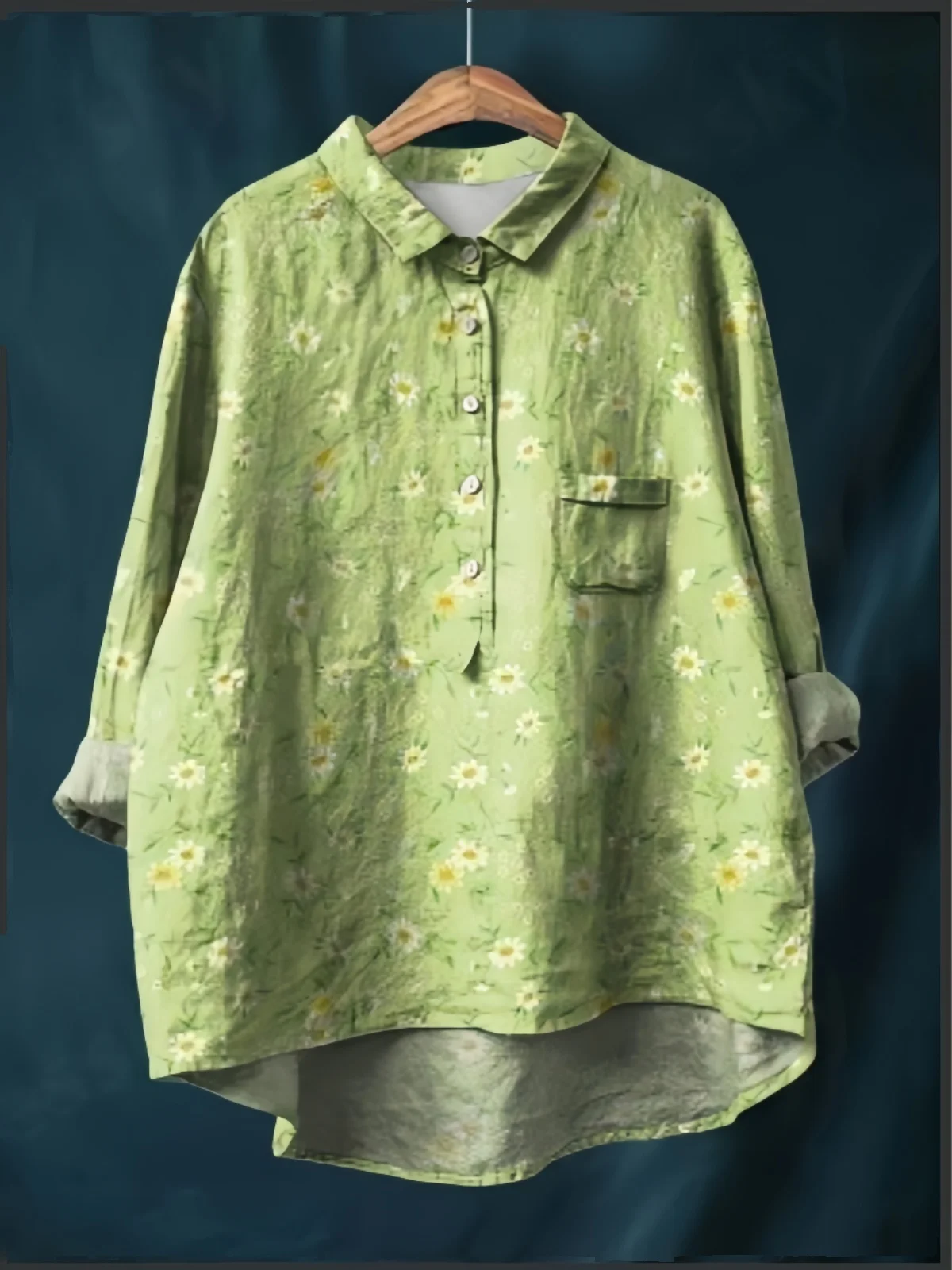 

Retro Floral Linen irt Women's Loose Long Sve Cotton Linen Blouse Spring Casual Sle Button up Ne Print Top