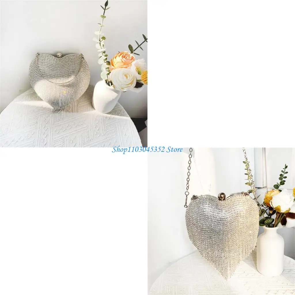 

Elegant Rhinestones Heart Evening Bag With Tassels Detail For Prom Party Wedding