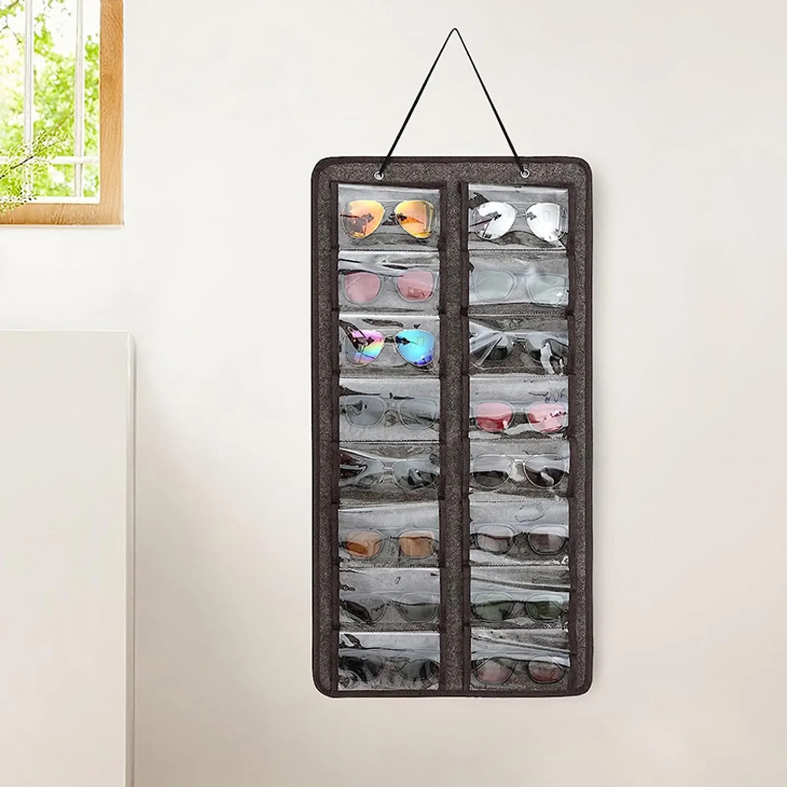 

Sunglasses Organizer Hanging Proof Wall Pocket Glasses Organizer-16 Slots Sunglass Organizer Holder With Metal Hook Ecoco Book
