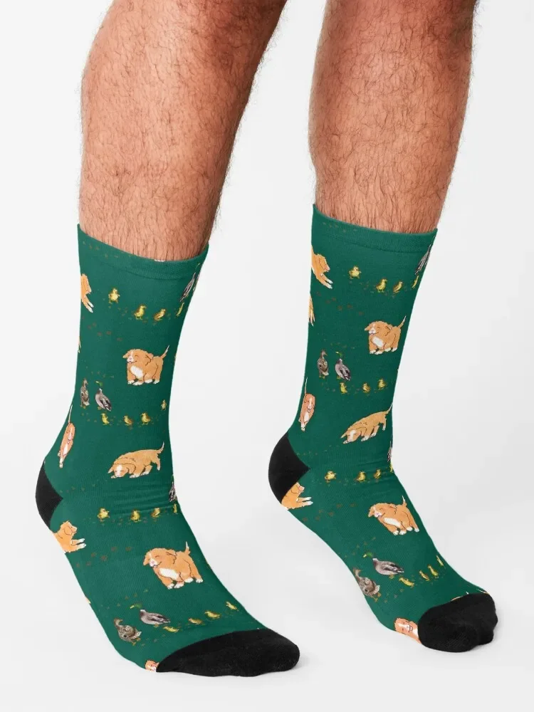 Toller-Calcetines de cachorros y patitos para hombre y mujer, calcetín verde bosque, regalo suelto, correr