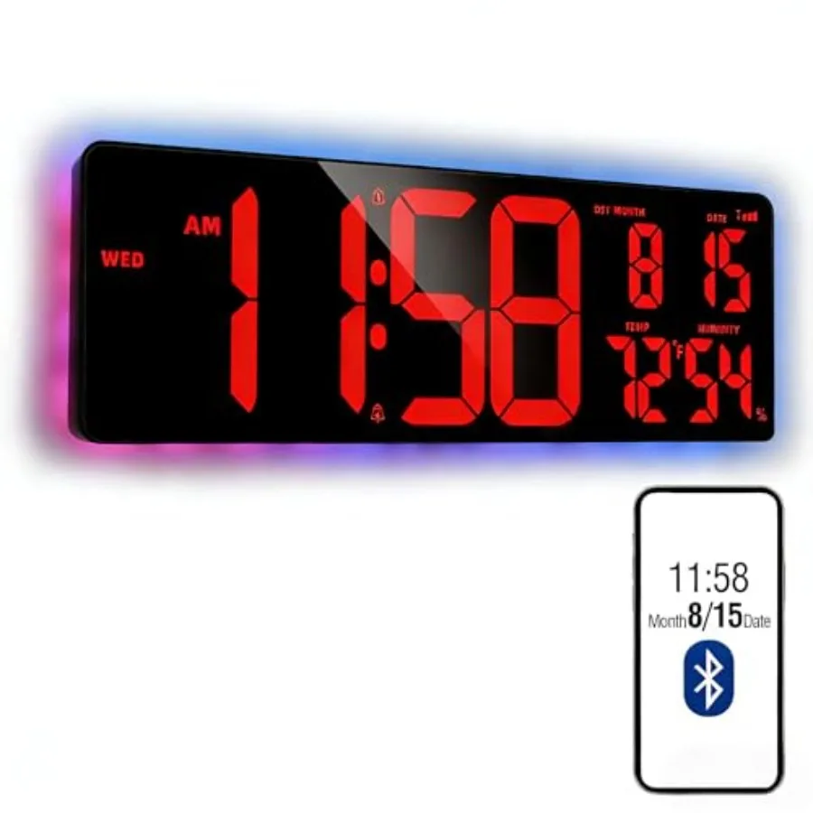 

16,5-дюймовые Bluetooth-часы с красным LED-дисплеем, таймером обратного/прямого отсчета и регулируемой подсветкой