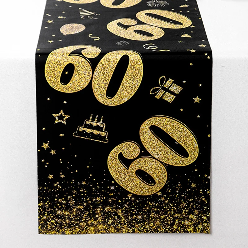 18 30 40 50 سنة الذهب الأسود الجدول عداء حفلة عيد ميلاد سعيد الديكور الكبار 30th 40th 50th 60t عيد ميلاد مفرش المائدة راية