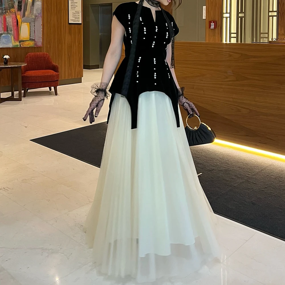

Customized A-line Evening Dresses Floor-length V-neck Sleeveless Prom Gown Fashion Crystal Simple Draped Casual Party Gown