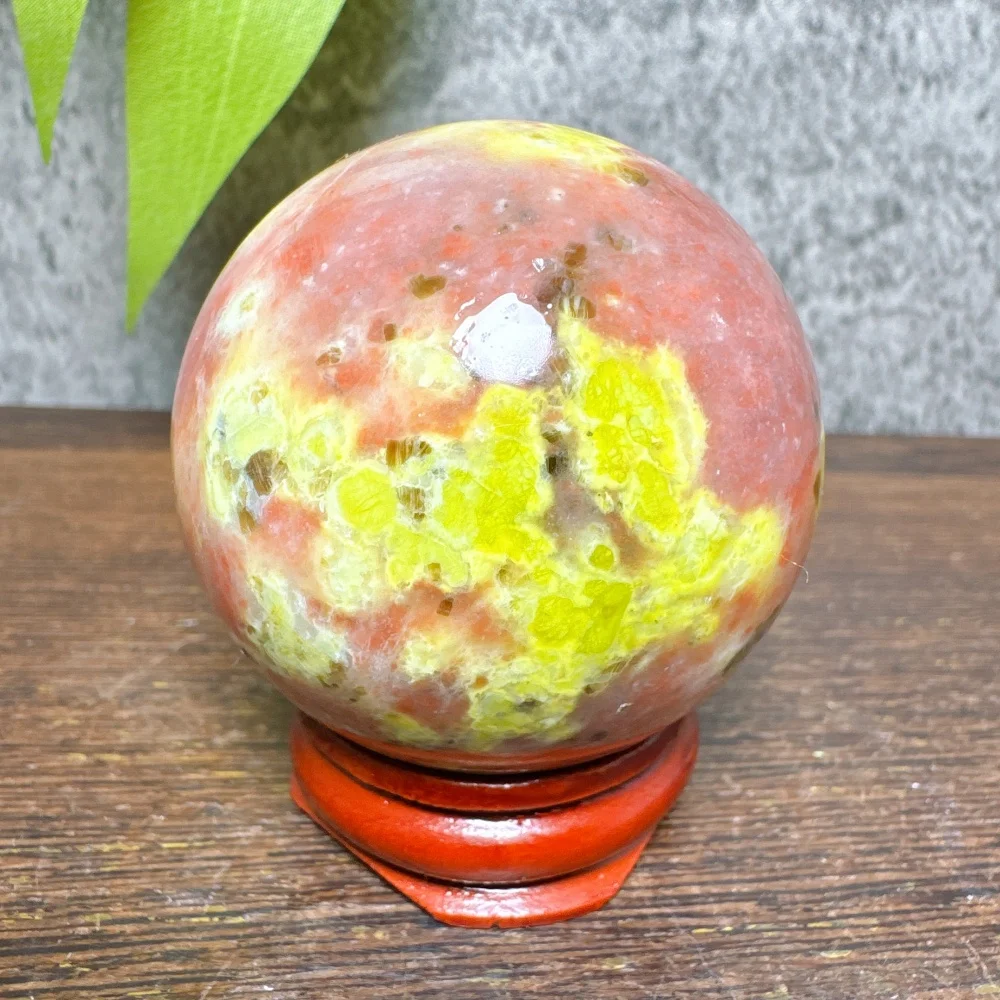 Natural Plum Blossom Jasper Symbiosis Green Tourmaline Crystal Sphere Home Decor Reiki Energy Gift