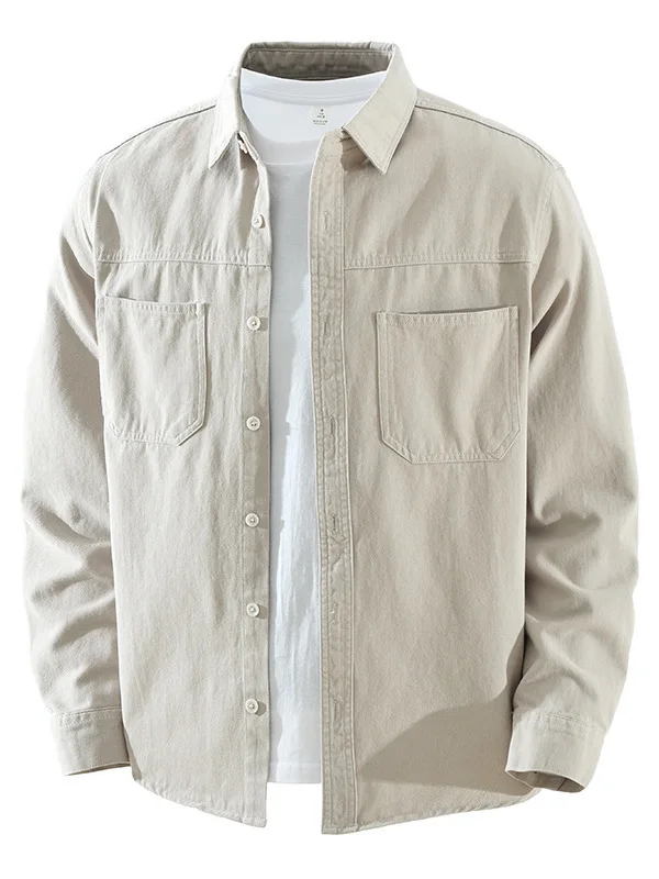 

Мужская хлопковая рубашка свободного кроя с длинным рукавом, повседневная, в японском стиле, художественная, универсальная, свободный топ из чистого хлопка с отложным воротником