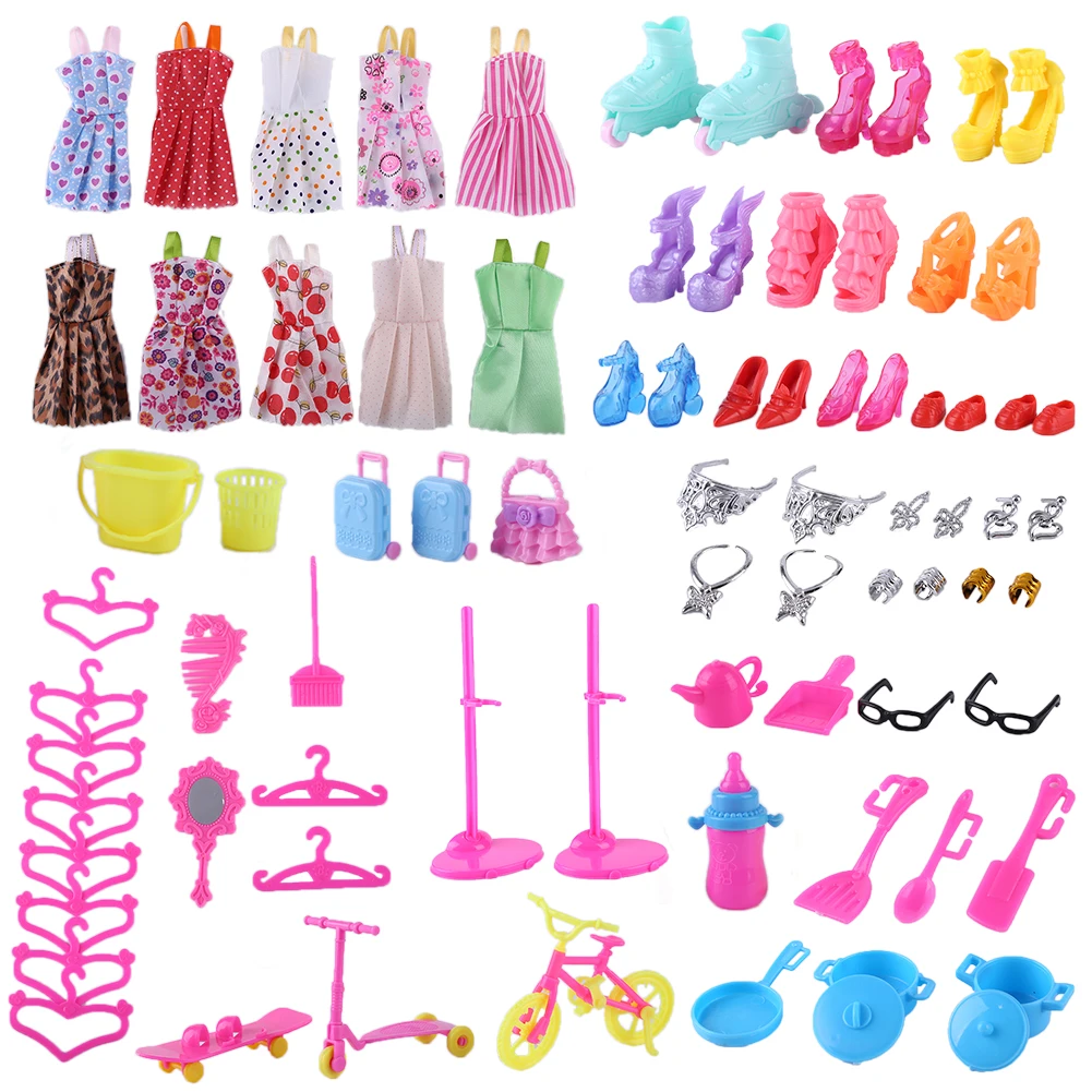 Doll Toy Acessórios para crianças, Mix Doll Toy, Mini Espelho, Salto alto, DIY Dollhouse, Growth Puzzle, Dress Up Game, 88pcs