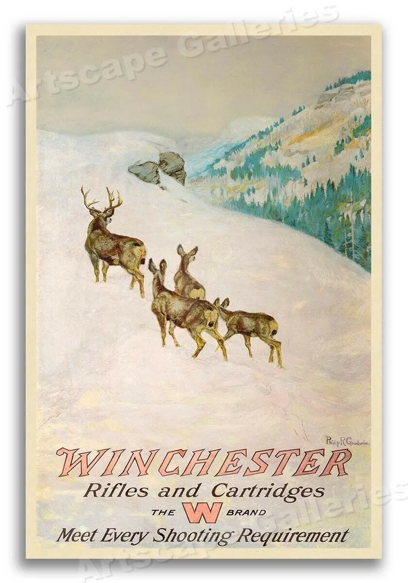 1912 Hunting Poster Winchester Rifles and Cartridges Deer Hunting Poster Wall Painting Home Decor