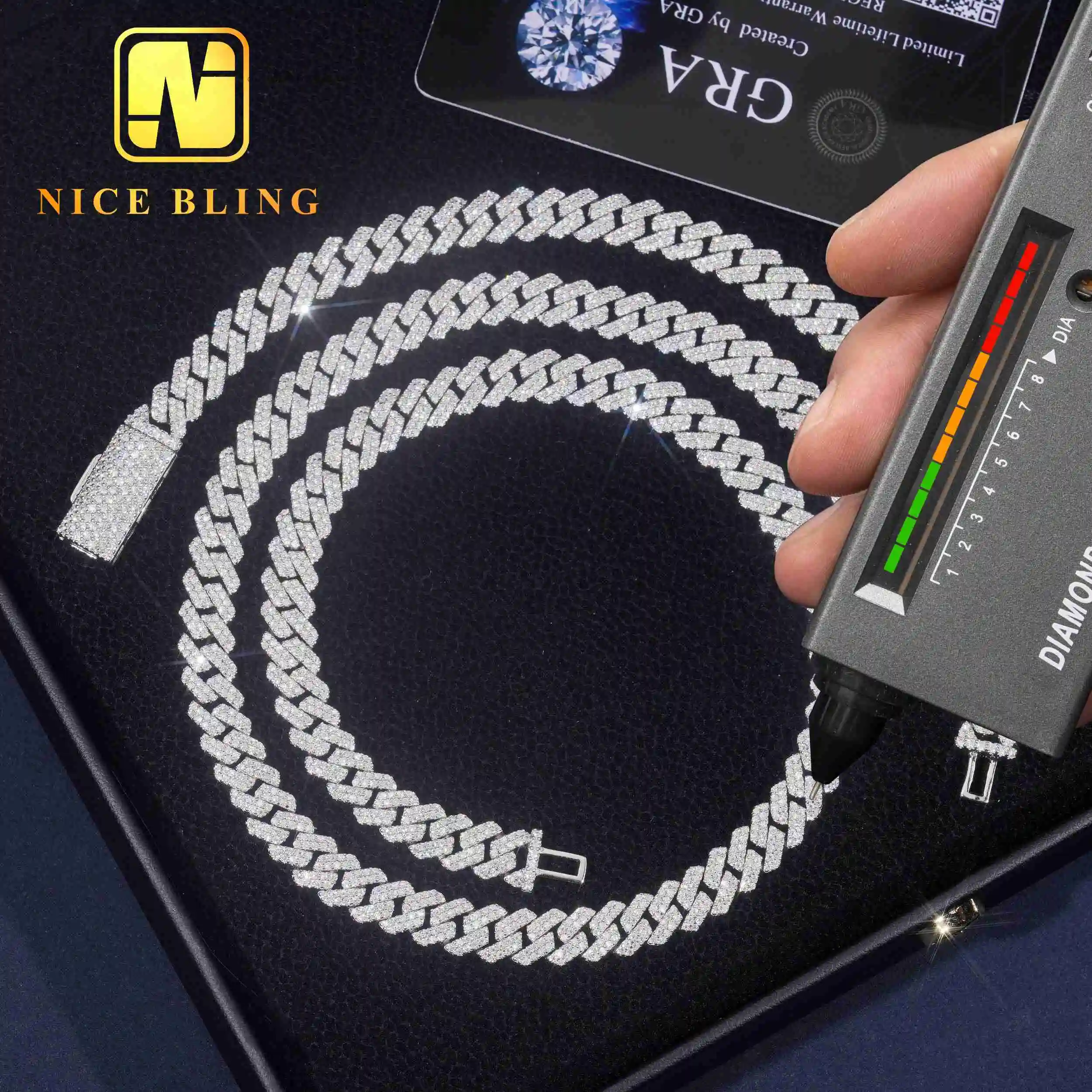 8mm Hop Hip Custom Jewelry Moissanite Necklace 925 Sterling Sliver Diamond Iced Out Cuban Link Chain Necklace Bracelet..