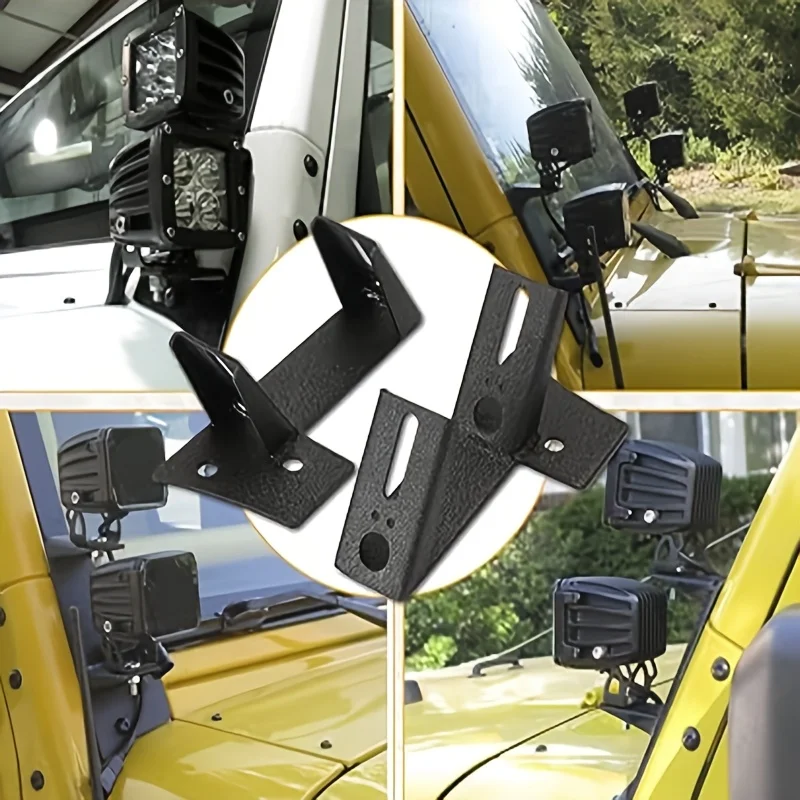 

Offroad Car LED Work Light Mounting Kit Dual Lower Windshield for Jeep Wrangler JK JKU 2DR 4D 2007-2017 A-Pillar Light Brackets
