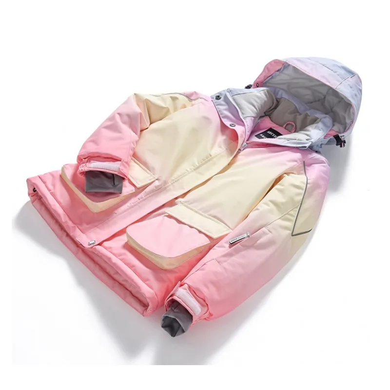 بدلة تزلج ملونة للفتيات شتوية للتزلج على الجليد في الهواء الطلق سترة وسراويل للأطفال مقاومة للماء ومضادة للرياح ملابس ثلج للأطفال