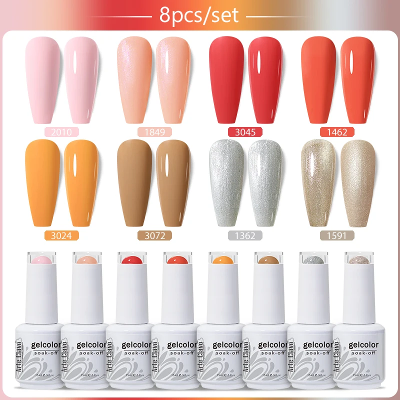 Arte Clavo 8 pezzi gel smalto per unghie set a molla nail art Soak Off gel UV kit colorato semipermanente gel ibrido vernice base superiore LED