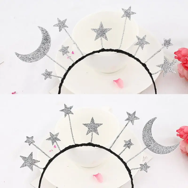 S1Y1 Princess Girl Halloween Party Headband Glitter Powder Moon Star Met