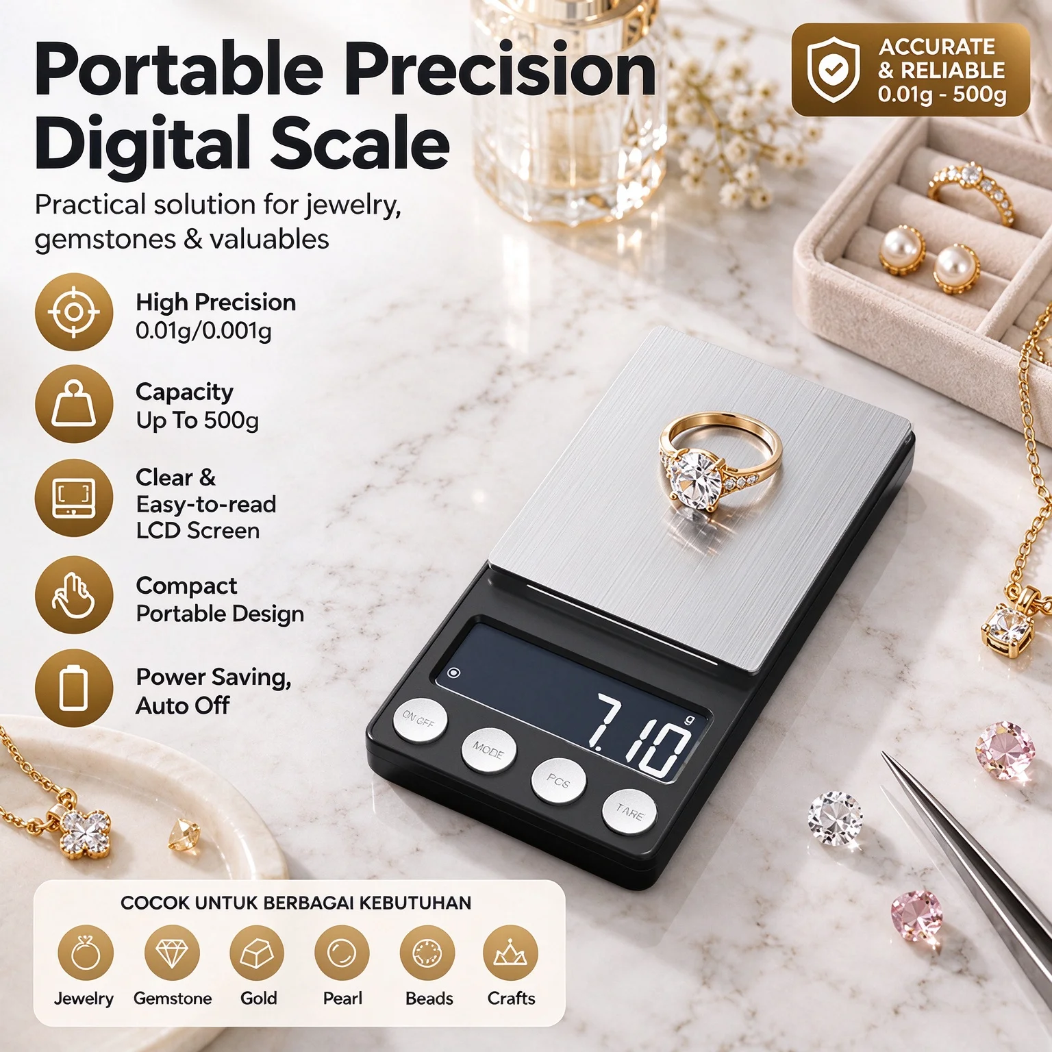 0.01g Precision Mini Digital Scale 200g 500g Portable Lcd Display Jewelry Gold Gram Ounce Pocket Scale Counting Balance 2*Aaa Batteries (Not Included)