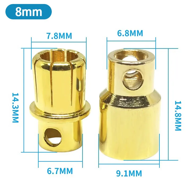8mm Bullet Banana Plug Gold-Plated Banana Male Female Connector Battery Plugs Kits for RC Battery Parts DIY