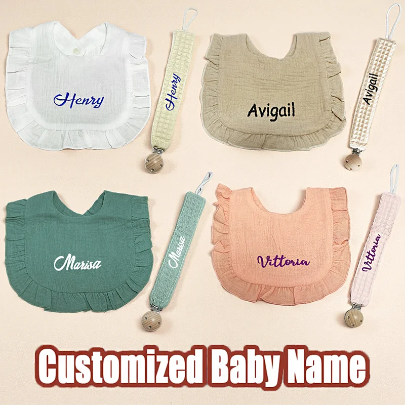 

Embroidered Name Bibs Muslin Baby Stuff Bebe Personalized Name Bib Clothes Infant Saliva Towel Baby Shower Gift