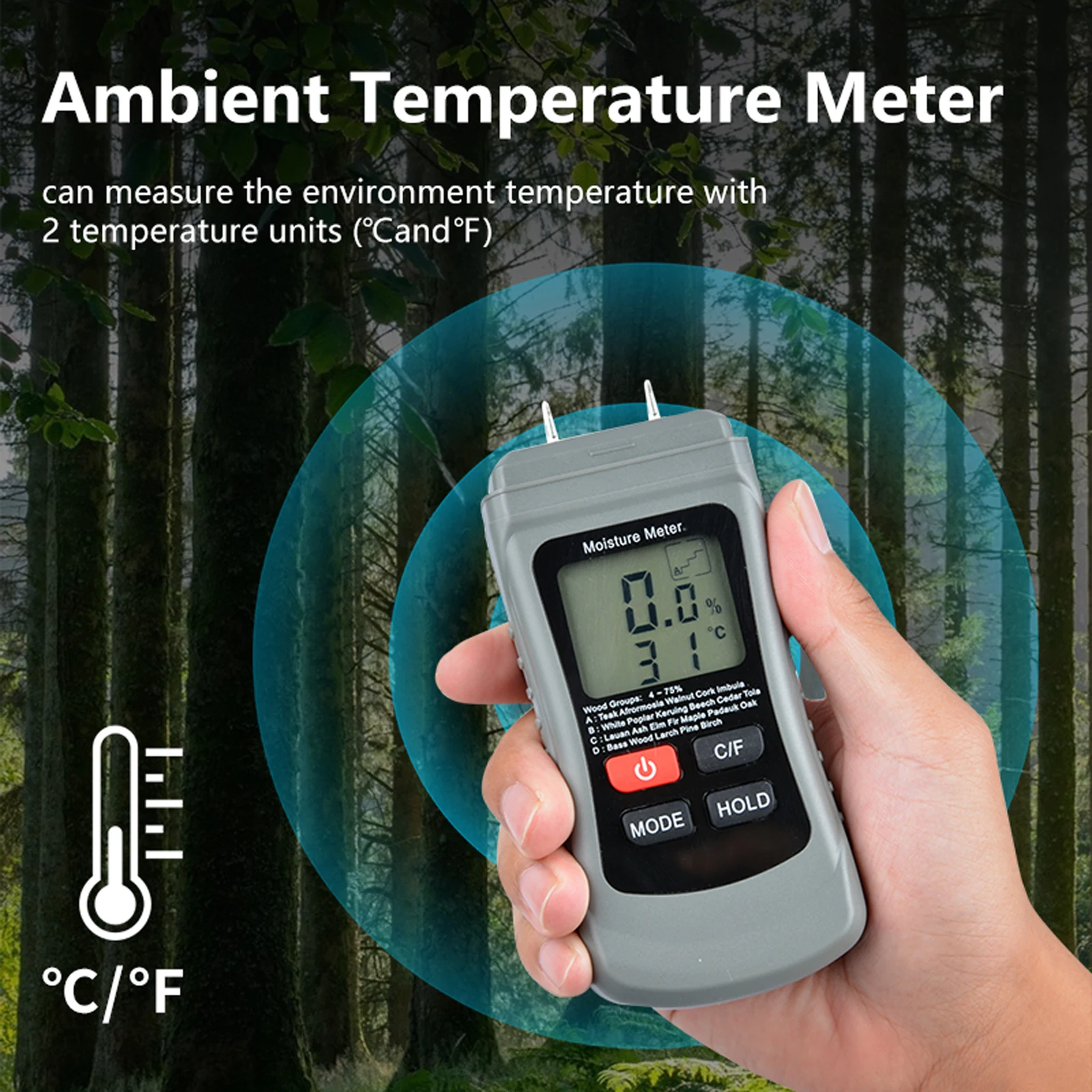 Two Pins Digital Wood Humidity Content Tester Hygrometer Water Detector for Firewood Lumber Home Inspections
