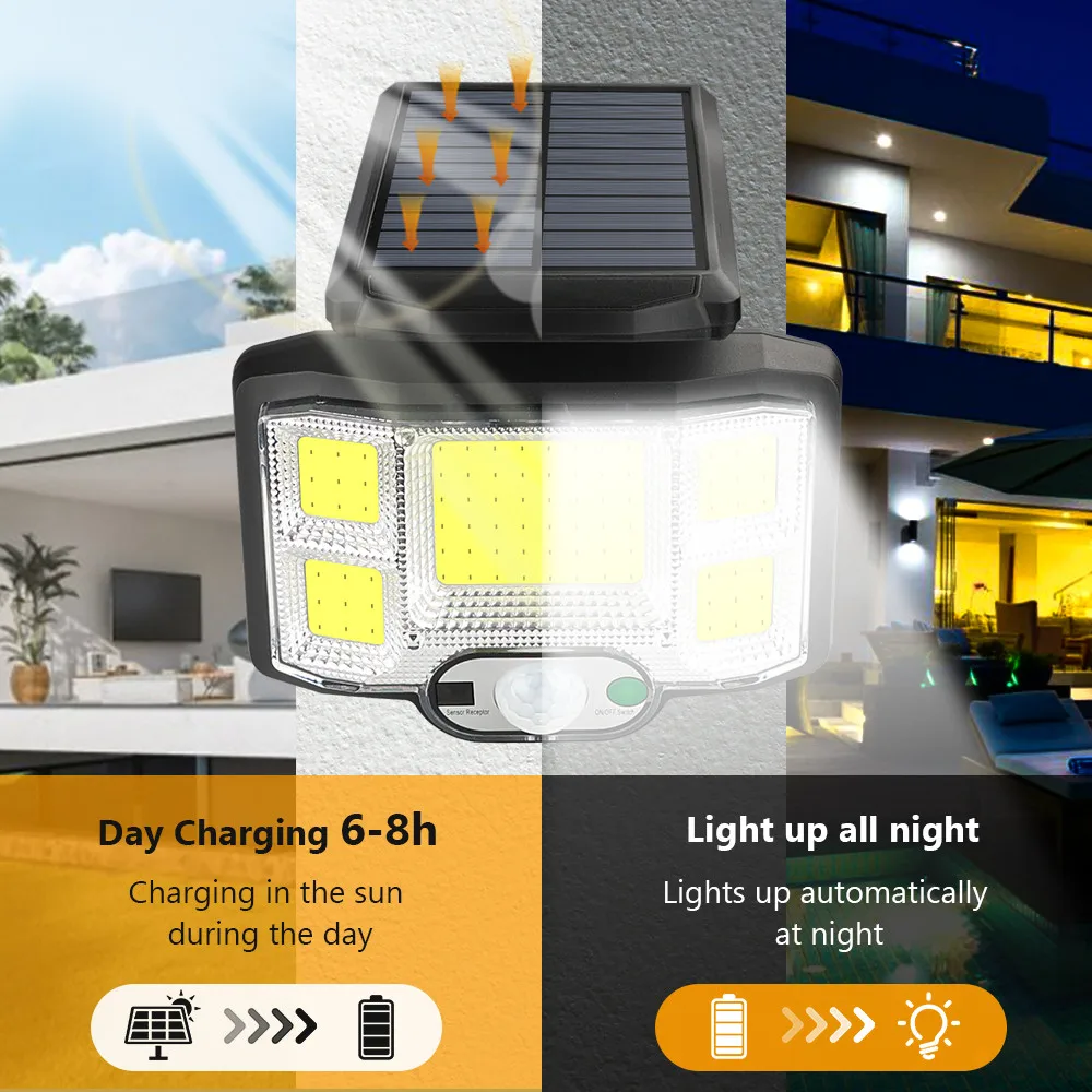 Solar LED Lights Outdoor Motion Sensor Split Solar Lamp With Remote Waterproof Garage Patio Garden 168 COB Solar Wall Light