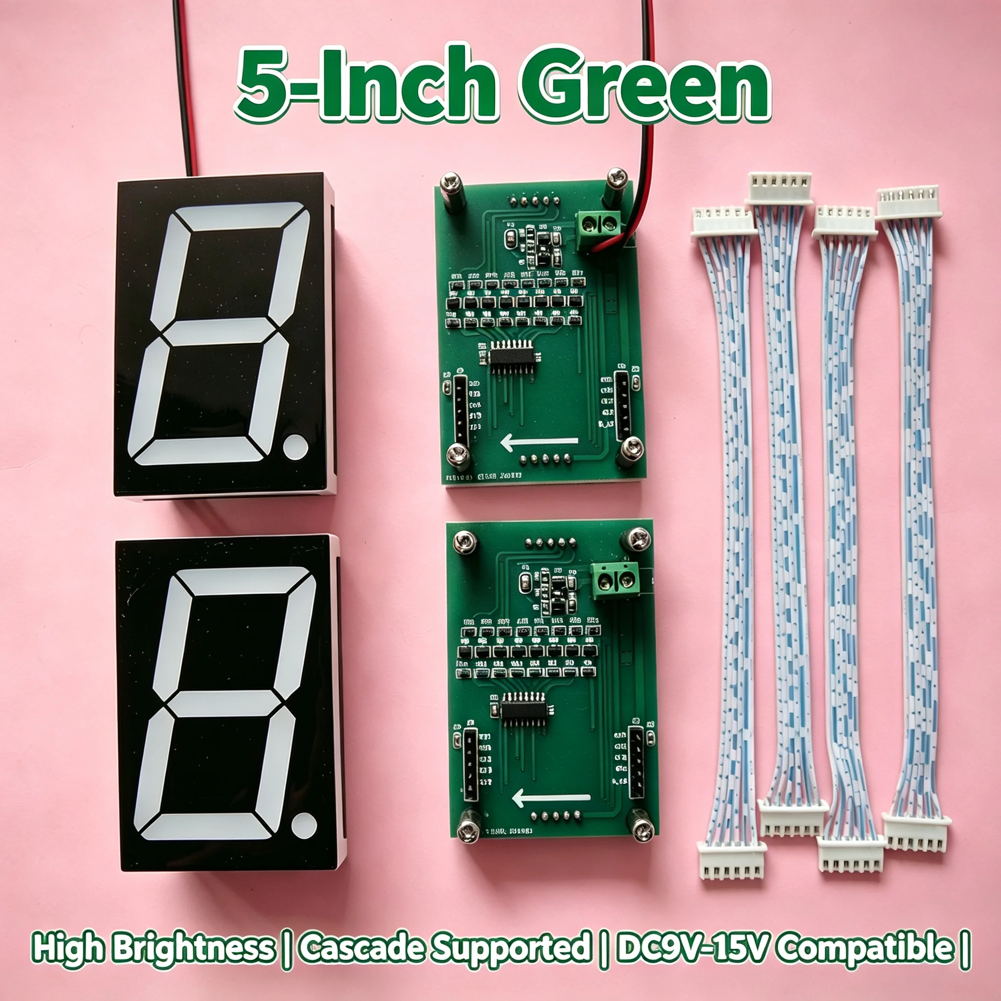 Large 5 Inch Green Single Digit 7 Segment LED Display Module with Drive Cascadeable for Industrial Countdown Clock 4pcs/lot