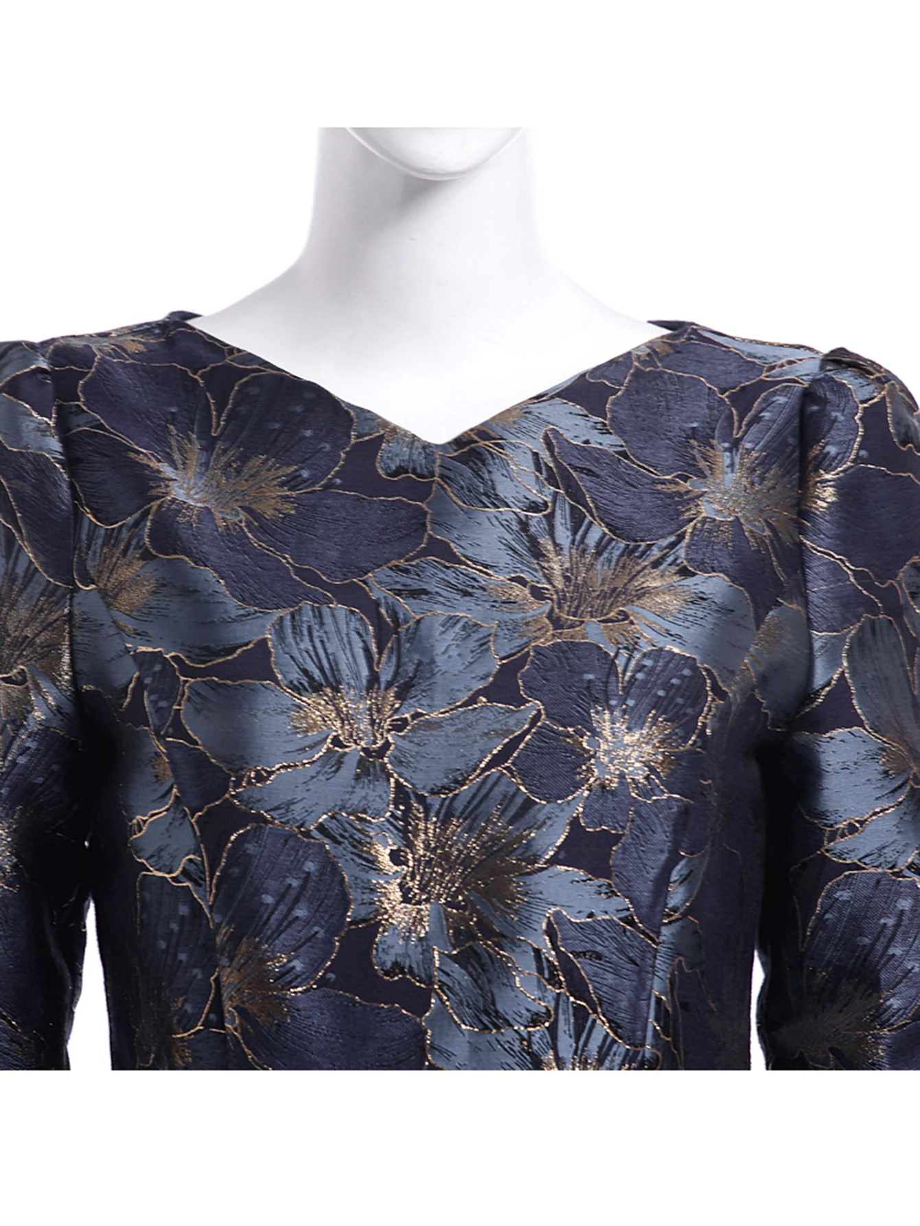 DEVCHATA Quality Elegant Women Long Sleeve Maxi Dress Floral Jacquard V Neck Lady Autumn Winter Party Fashion Formal Vestidos