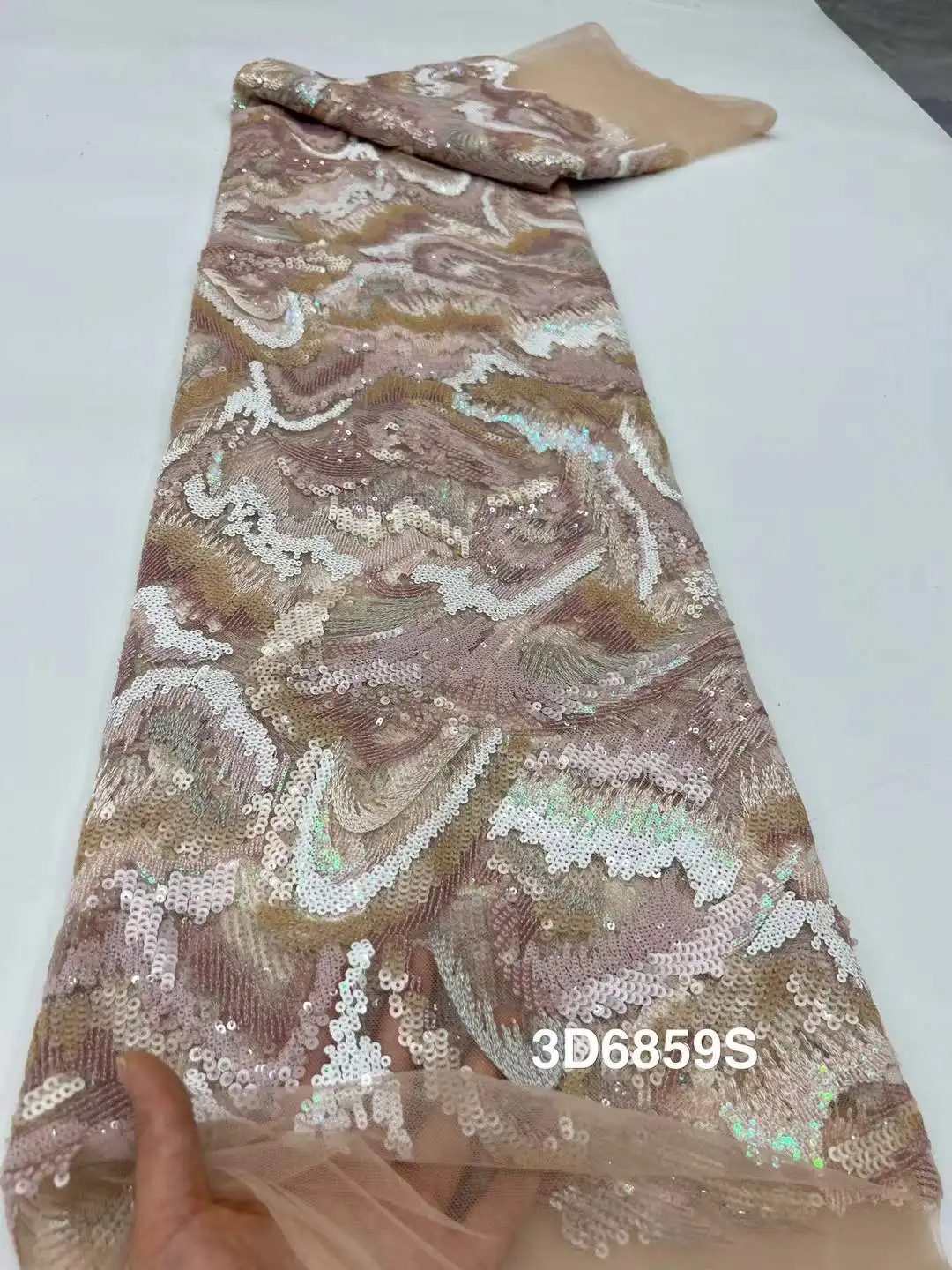 Tela de encaje con cuentas para novio, bordado francés de lujo de alta gama, con lentejuelas, 5 yardas, material de alta calidad para vestidos de fiesta