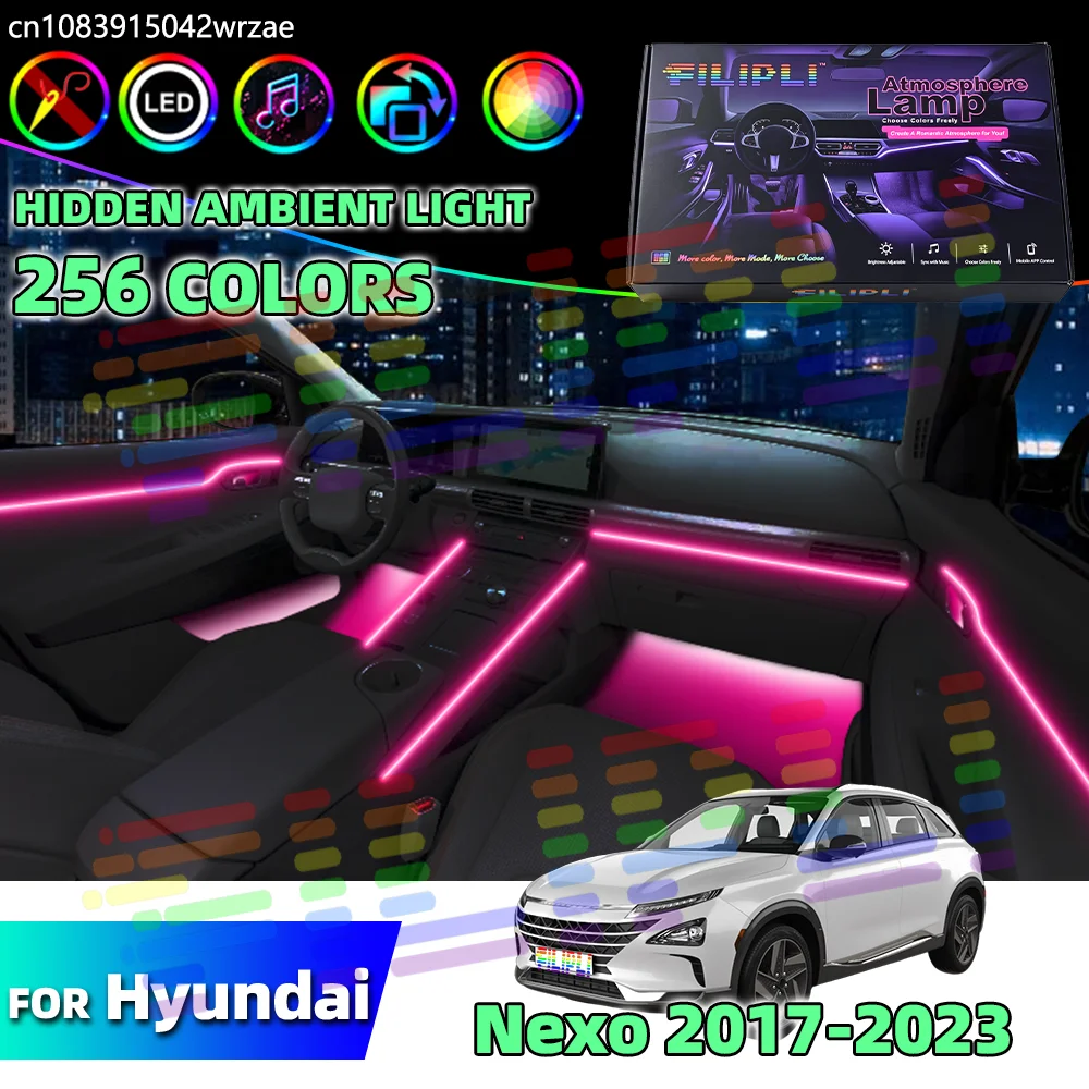 Para Hyundai Nexo 2017-2023: Faixa de LED Acrílica Personalizada para Reequipamento Automotivo, 64 Lâmpadas Neon RGB, Decoração Exclusiva para o Habitáculo