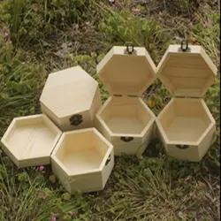 Hexagonal Shaped Wooden Storage Box Jewelry Wedding Gift Box Jewelry Display Wooden Box Flower Packaging Gift