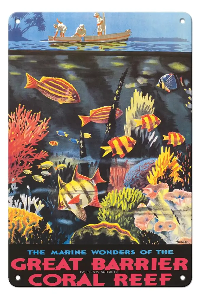 Pacifica Island Art Queensland Australia - The Marine Wonders of the Great Barrier Coral Reef - Travel Poster by Percy Trompf c.