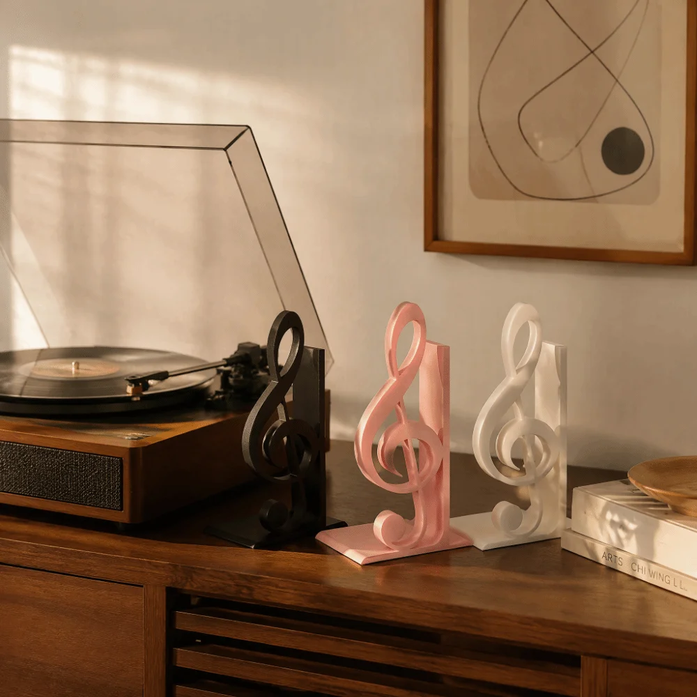 Fashion 3D Printed Treble Clef Bookends Unique Non-slip Music Note Bookstand Elegant Modern Music Ornament Desk Organizer