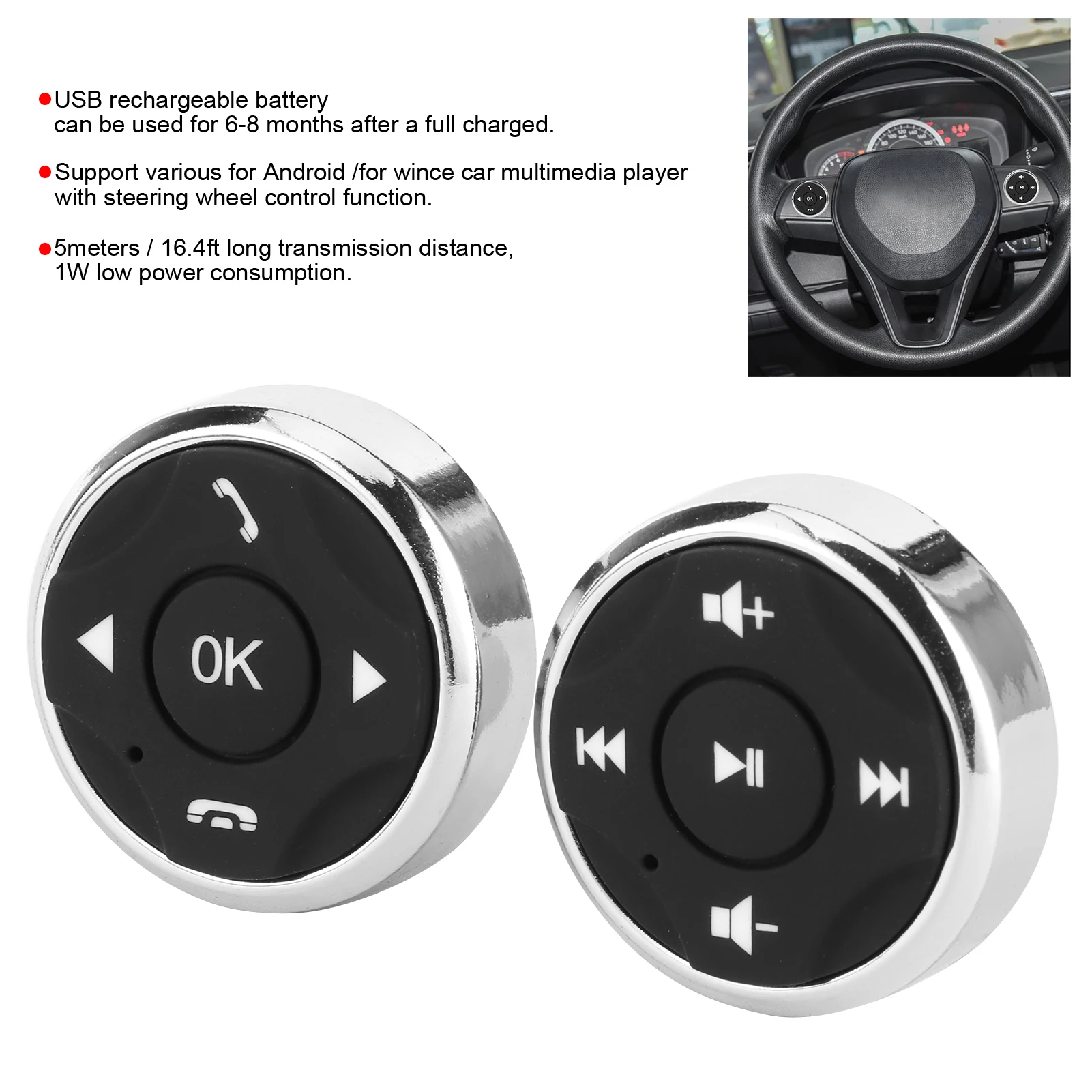 Multifunction Steering Wheel Button USB Rechargeable Controller for Android Multimedia Player