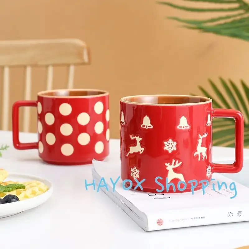 

Red Elk Christmas Mug with Lid Scoop Mug，American Breakfast Coffee Mug，New Year Party Decoration Coffee Cup Household Drinkware